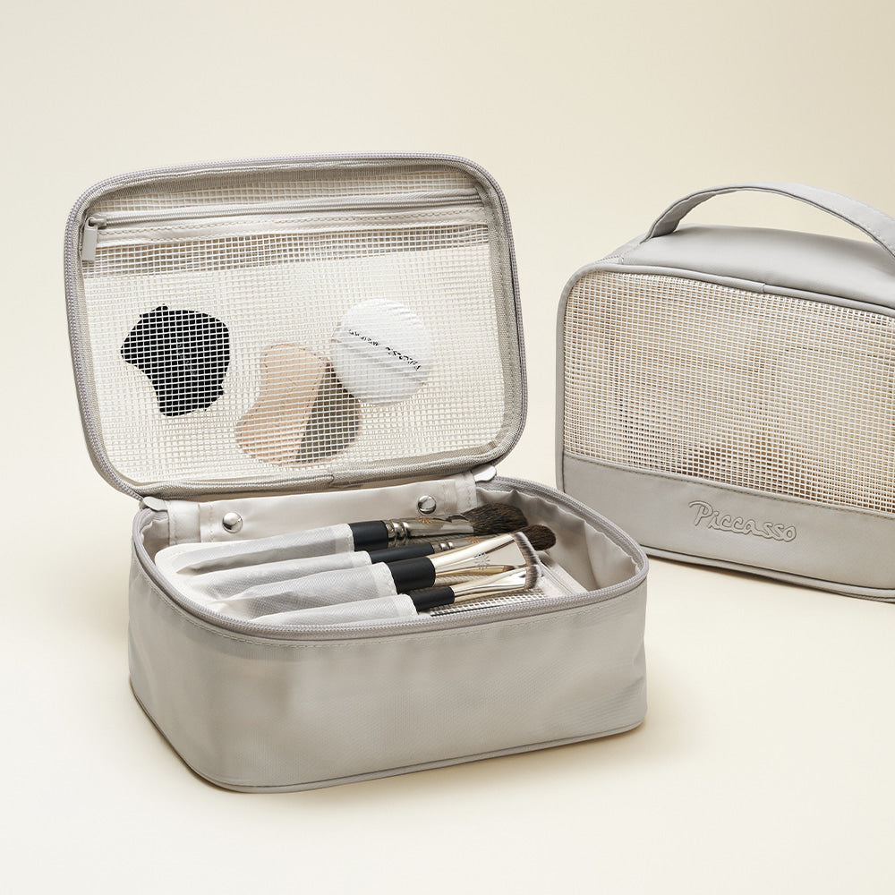 Square Mesh Pouch-Warm gray