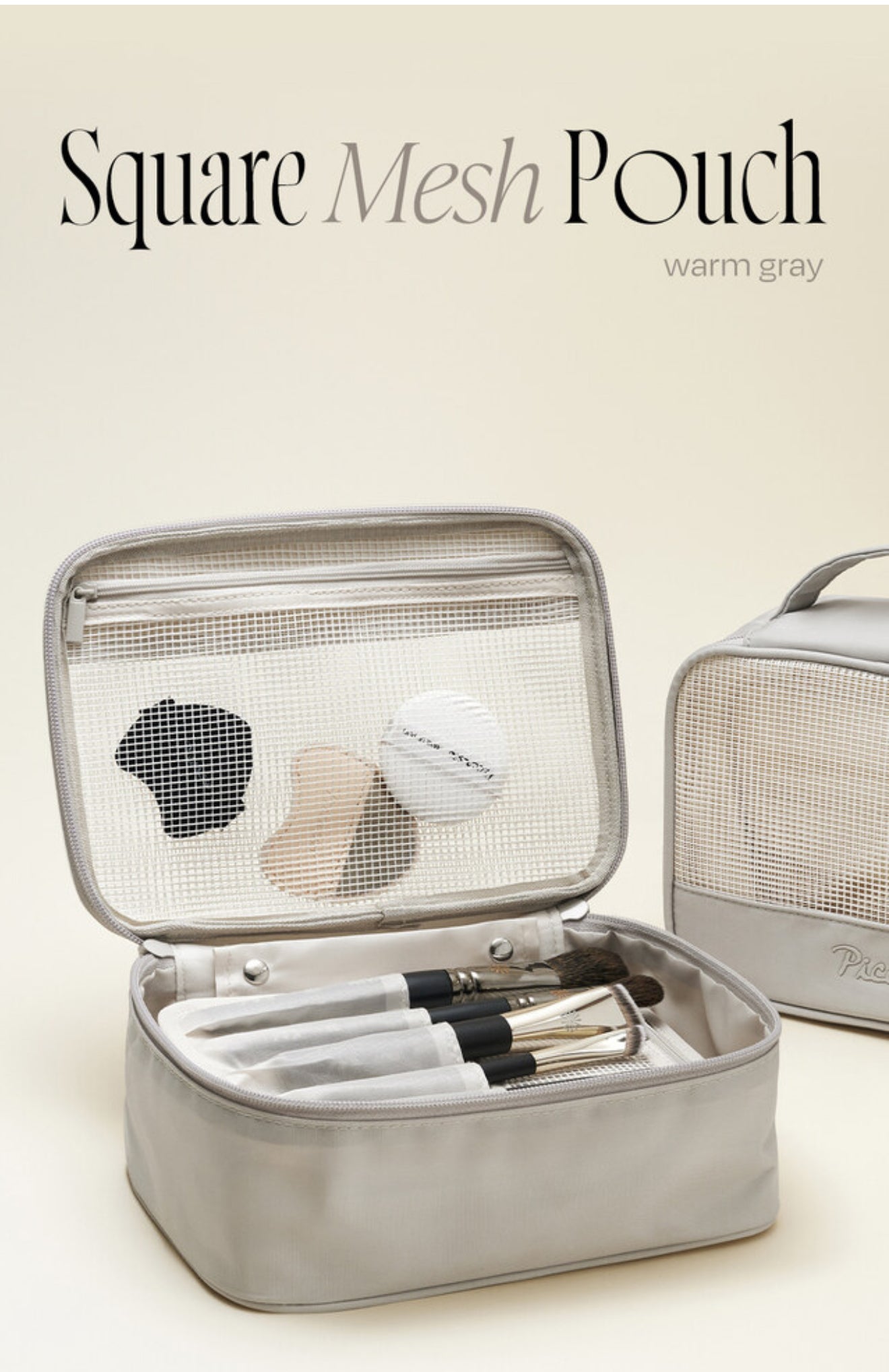 Square Mesh Pouch-Warm gray
