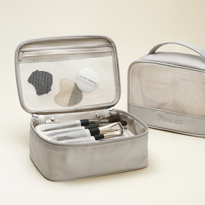 Square Mesh Pouch-Warm gray