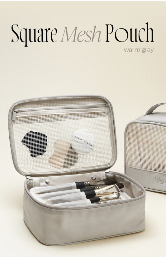 Square Mesh Pouch-Warm gray